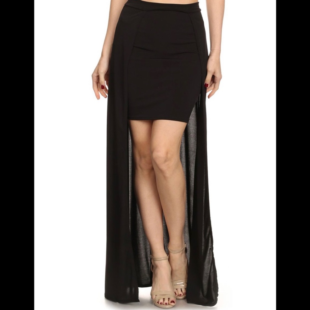 Black Hi-Low Silk Blend Skirt